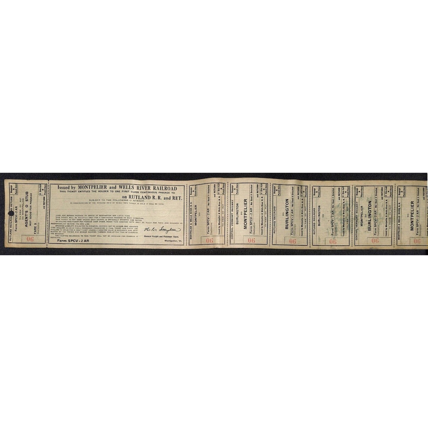Montpelier and Wells River Railroad Unused First Class Ticket Scarce c1941 #90