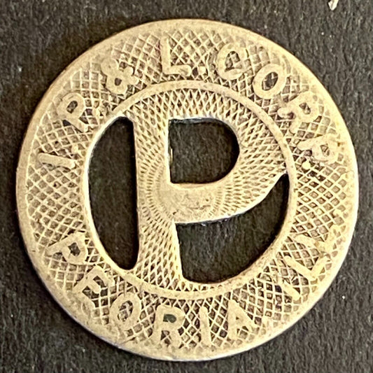 I. P. & L. Corp. Peoria, IL G/F One Fare Transit Token 16mm w/ Wear