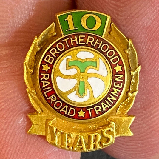 Brotherhood Railroad Trainmen 10 Years Award Color Enamel Lapel Pin 16mm