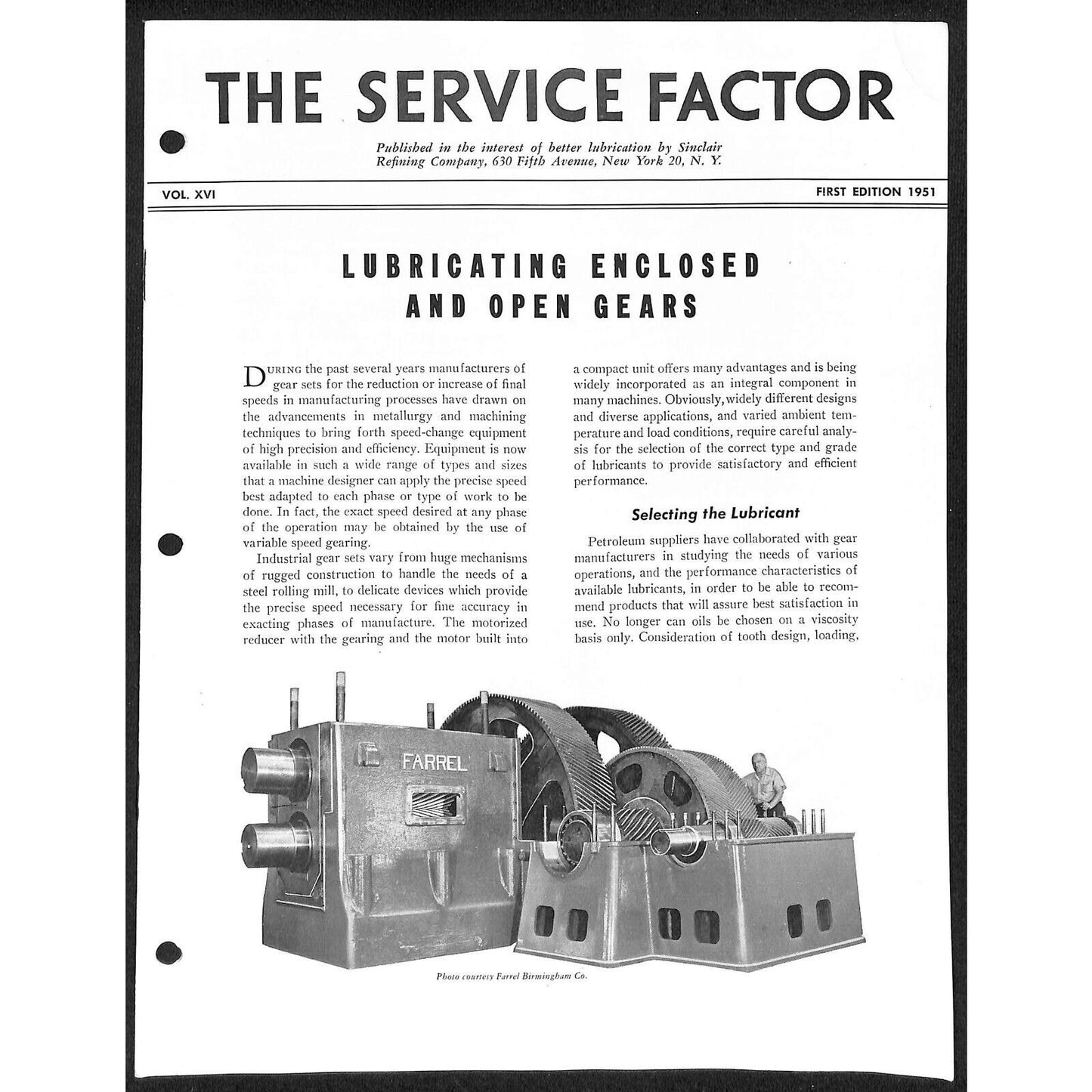 Sinclair Refining 1951 "The Service Factor" "Lubricating Enclosed Open Gears" 7p