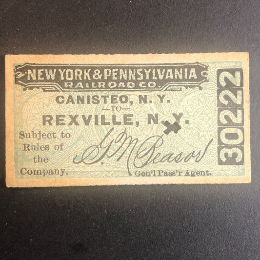 New York & Pennsylvania Railroad July 12 1917 Rexville, NY Ticket #30222