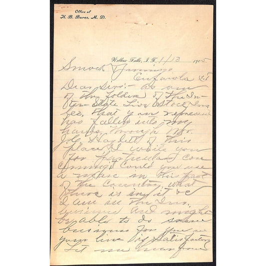 1905 H.B. Burns M.D. Webbers Falls Indian Territory 1st Page ALS