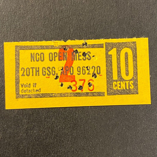 Bupyeong, Korea 20th GCG APO NCO Open Mess 10c Coupon c1970