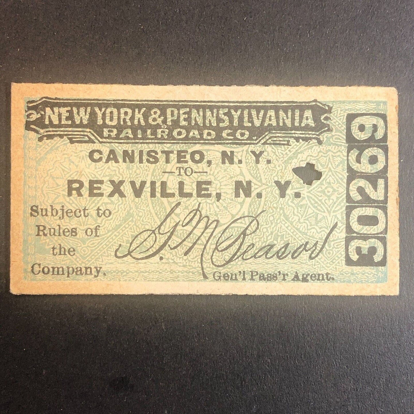 New York & Pennsylvania Railroad July 27 1917 Rexville, NY Ticket #30269