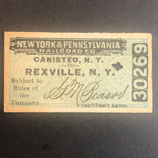 New York & Pennsylvania Railroad July 27 1917 Rexville, NY Ticket #30269