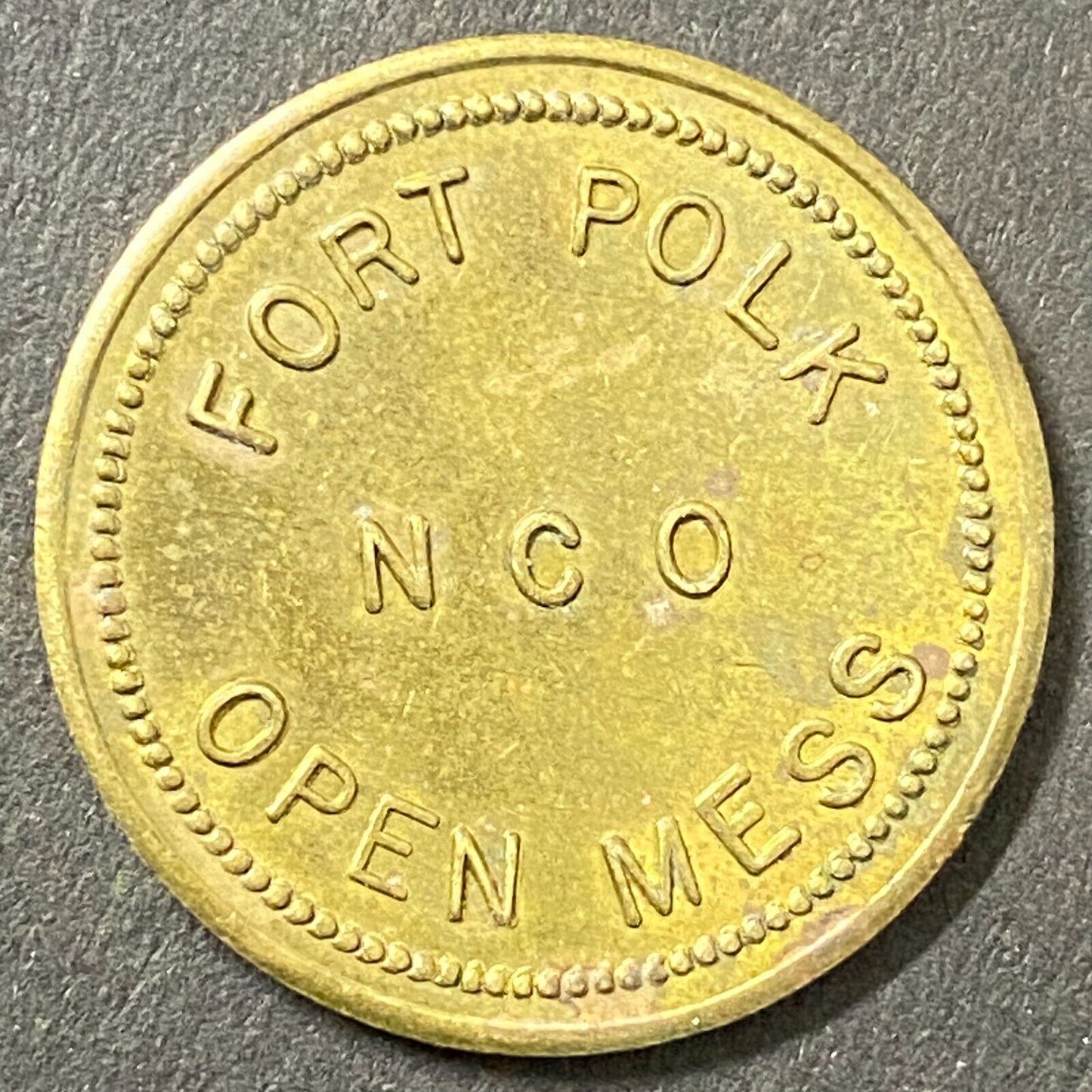 Fort Polk NCO Open Mess G/F 10¢ in Trade Token Brass Louisiana 26mm (#2)