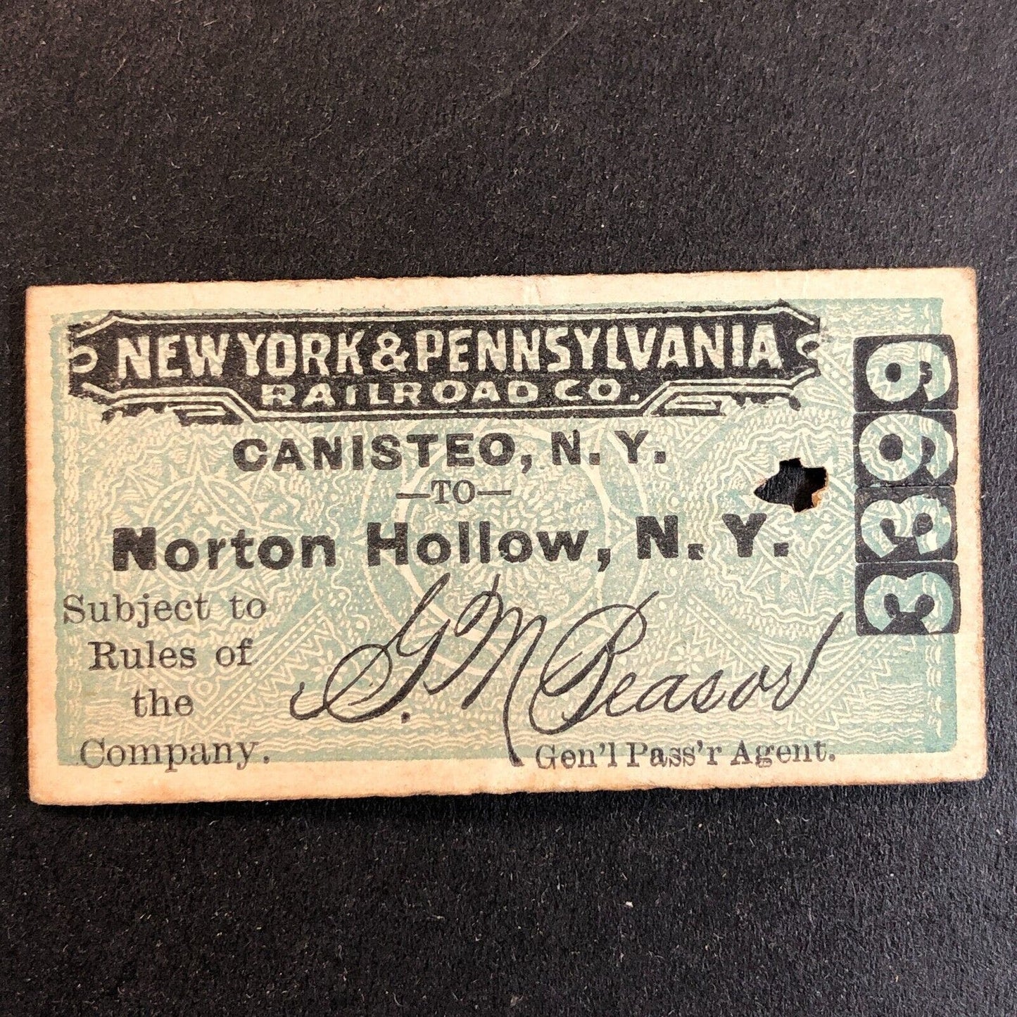 New York & Pennsylvania Railroad July 27 1917 Norton Hollow Ticket #3399 Scarce