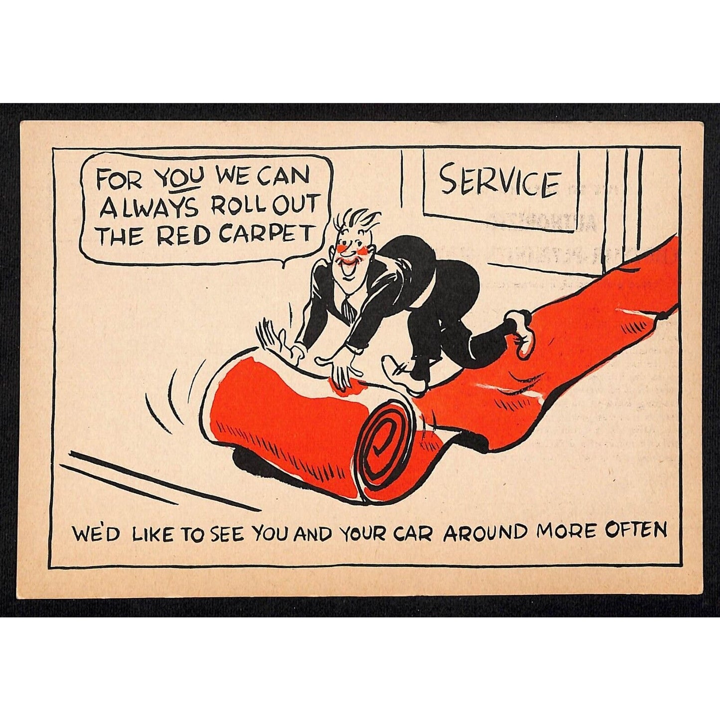 Magruder Motor Chrysler Plymouth Glasgow, MT Funny Red Carpet Service Postcard