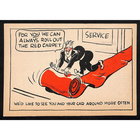 Magruder Motor Chrysler Plymouth Glasgow, MT Funny Red Carpet Service Postcard