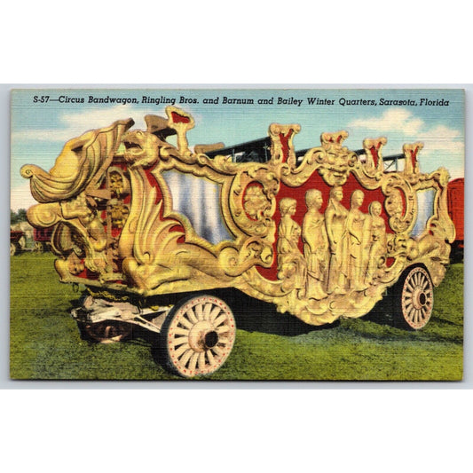 "The Three Graces" Circus Bandwagon Ringling Bros. Linen Postcard c1950 NP VGC