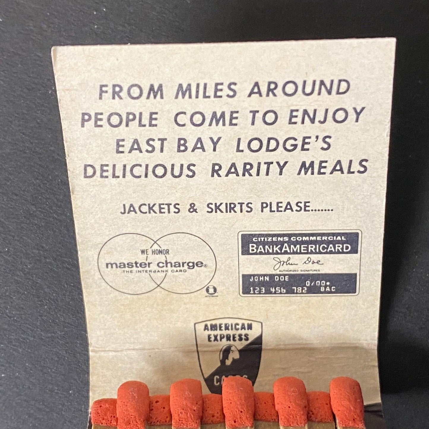 East Bay Lodge Osterville, MA Full Matchbook c1965-74 Scarce