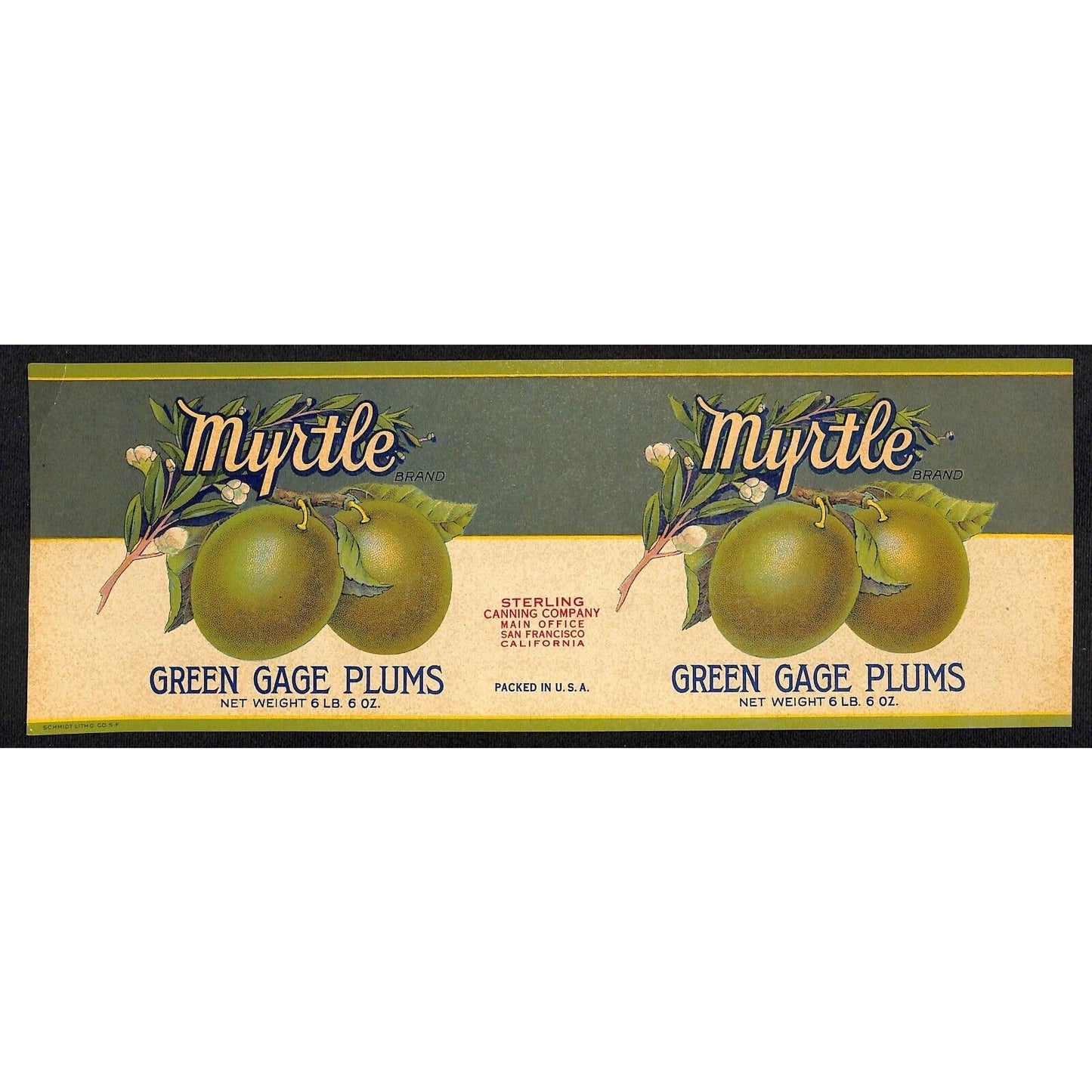 Green Gage Apples Myrtle Brand Sterling Canning Co. Paper Can Label c1930's