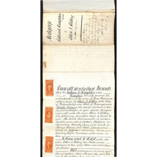 Calvin C. Houghton / Ellen J. Kelley Jefferson County, IA 1869 Mortgage Document