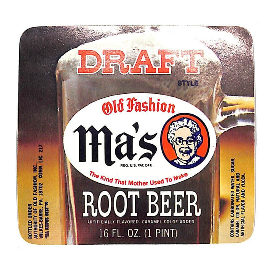 Ma's Draft Root Beer Soda Paper Label c1970's-80's