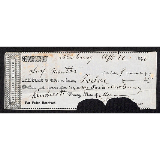 1850 Jabez Knowlton* Newburgh, ME Lamsons & Co. (Sythes ?) Promissory Note