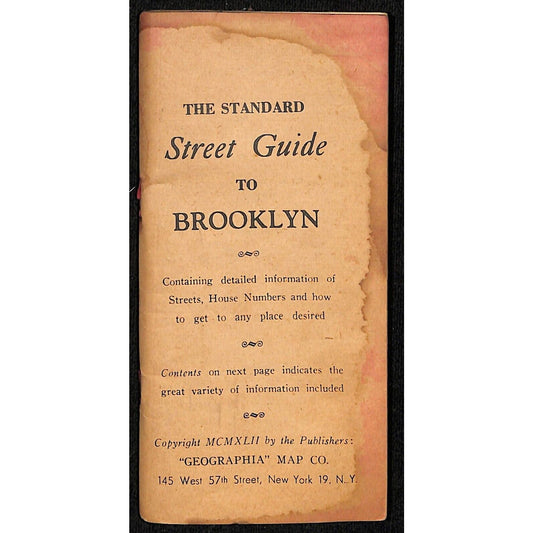 Geographia Map Co. 1942 All Text "The Standard Street Guide to Brooklyn" 96pp