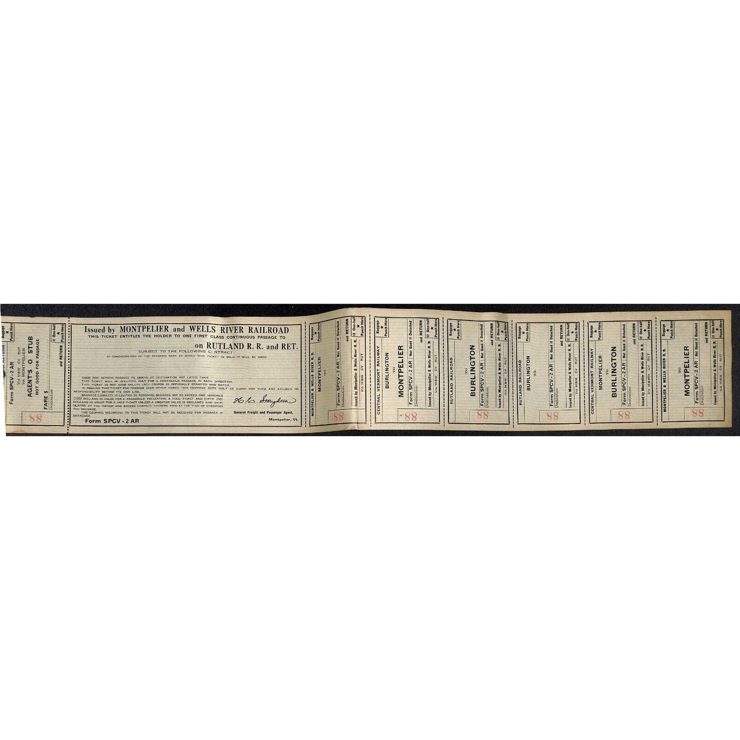 Montpelier and Wells River Railroad Unused First Class Ticket Scarce c1941 #88