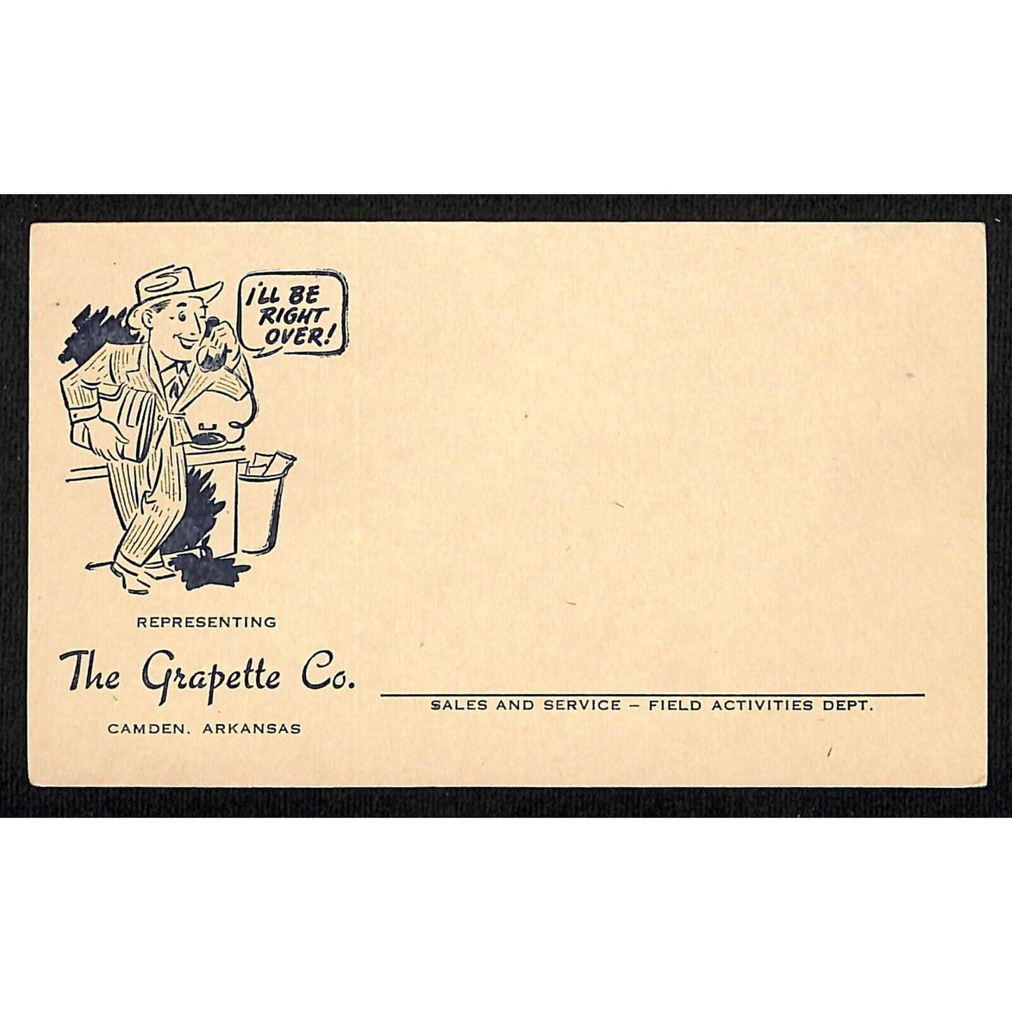 Grapette Soda Sales Service Salesperson Advance Postcard Camden, AR VGC Scarce