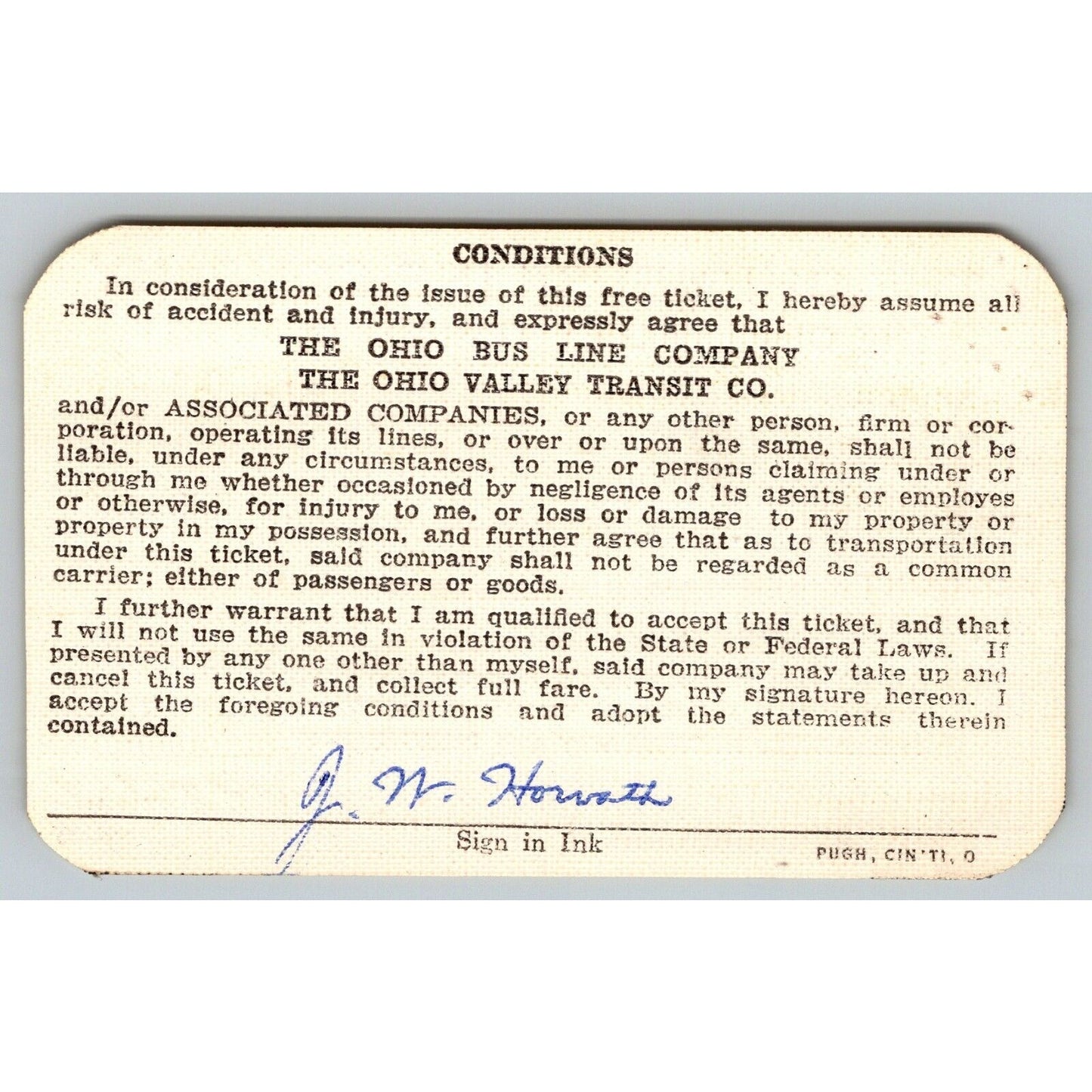 Ohio Bus Lines / Ohio Valley Transit 1966 Annual / Yearly Bus Pass #213