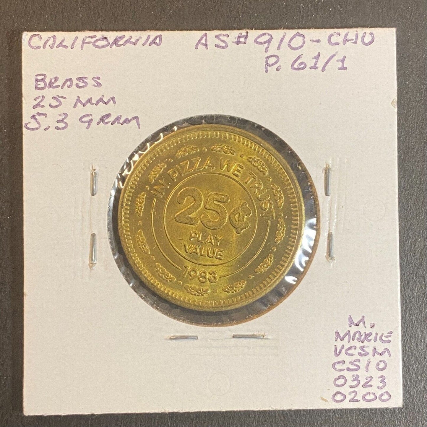 Chuck E. Cheese "Smile America" 25c 25mm 1983 Arcade Token Rat Whisker Change