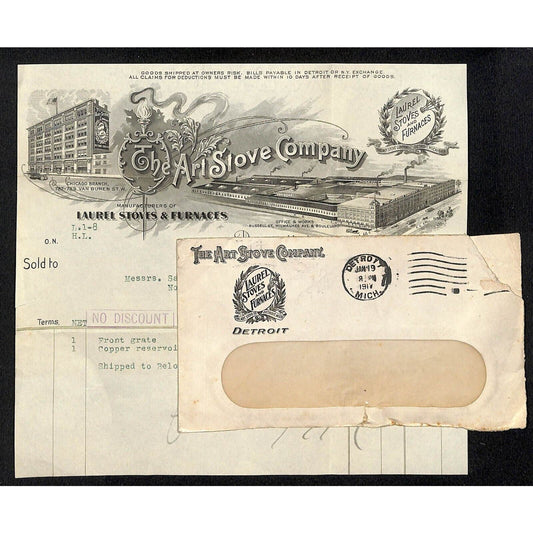 Art Stove Co. Detroit / Samuel Wang Co* N. Georgetown 1917 Billhead & Cover