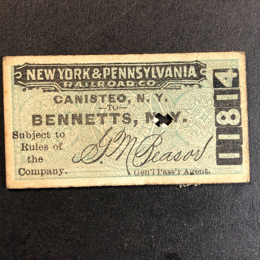 New York & Pennsylvania Railroad July 7 1917 Bennetts, NY Ticket #11814