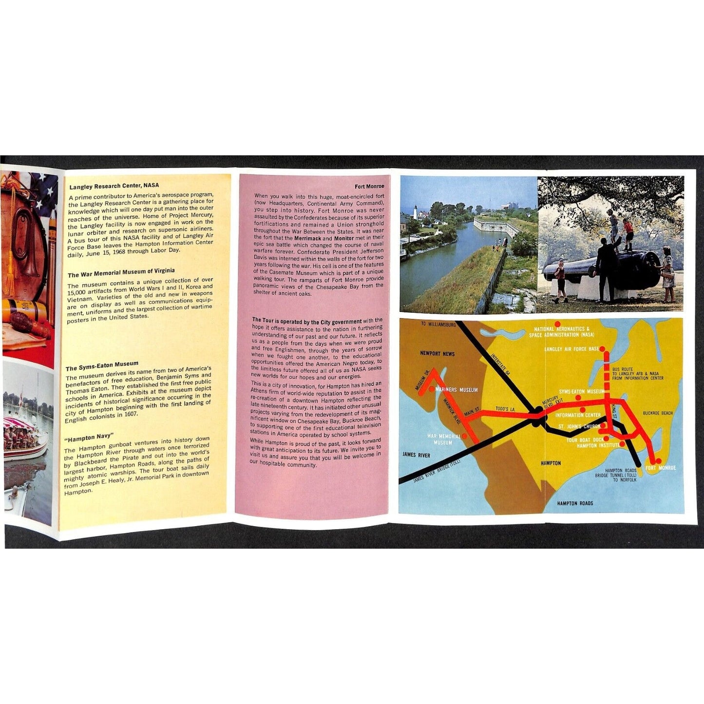 Motor Tour of Hampton, Virginia 1968 Bus Tour Fold-out Travel Brochure VGC