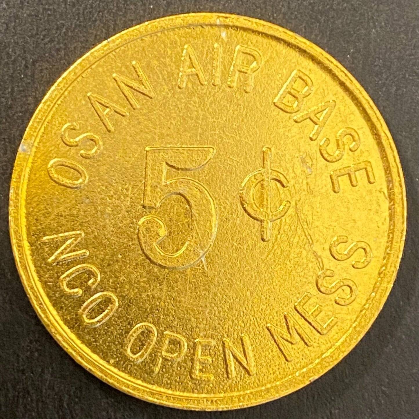 Korea Osan Air Base NCO Open Mess 5c (Gold) Alum Military Token 30mm Scarce (#7)
