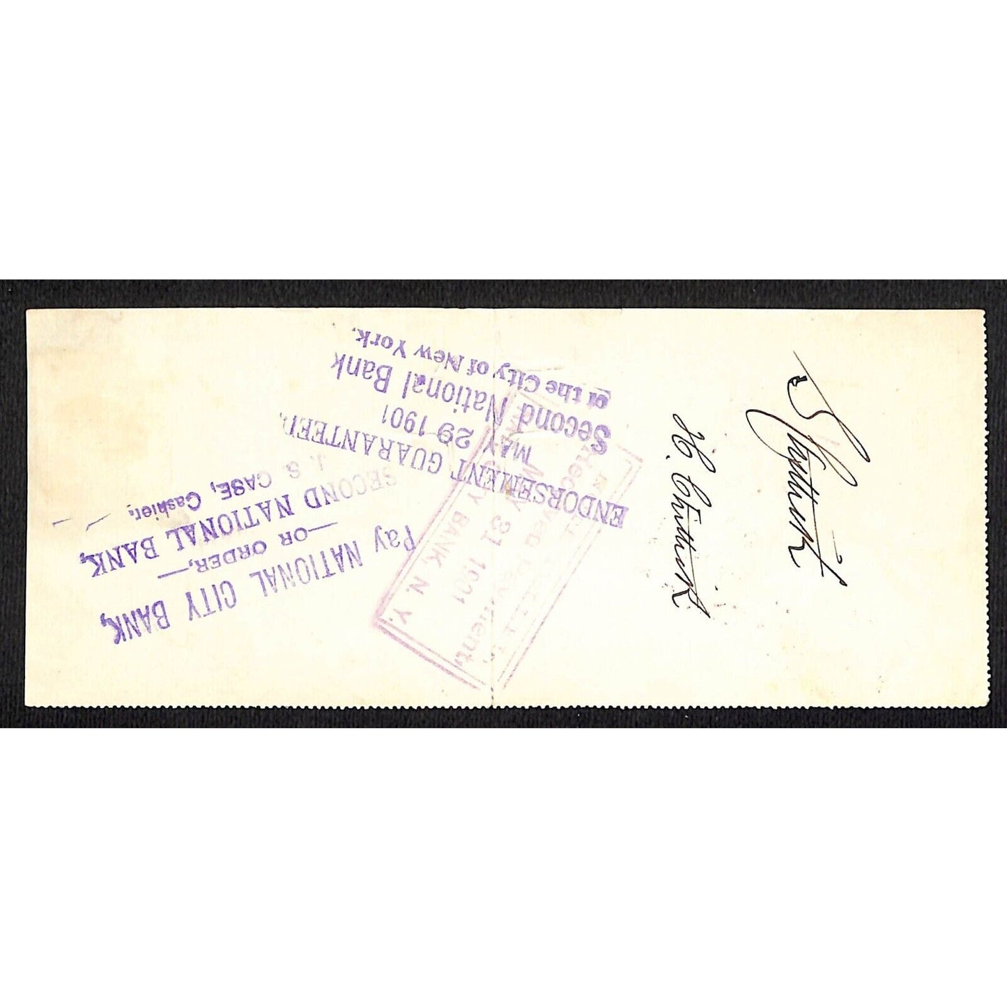 1901 Wells Fargo & Co Bank 63 Broadway NYC Check w/ Rev Stamp to S. Chittick