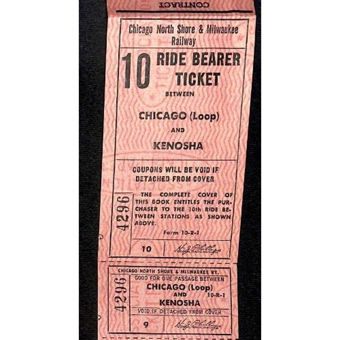 Chicago North 10 Ride Ticket Strip Complete Chicago (Loop) - Kenosha 21" #4296