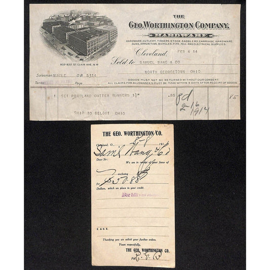 Geo Worthington Co. 1914 Billhead 1911 Post Card Samuel Wang* N Georgetown