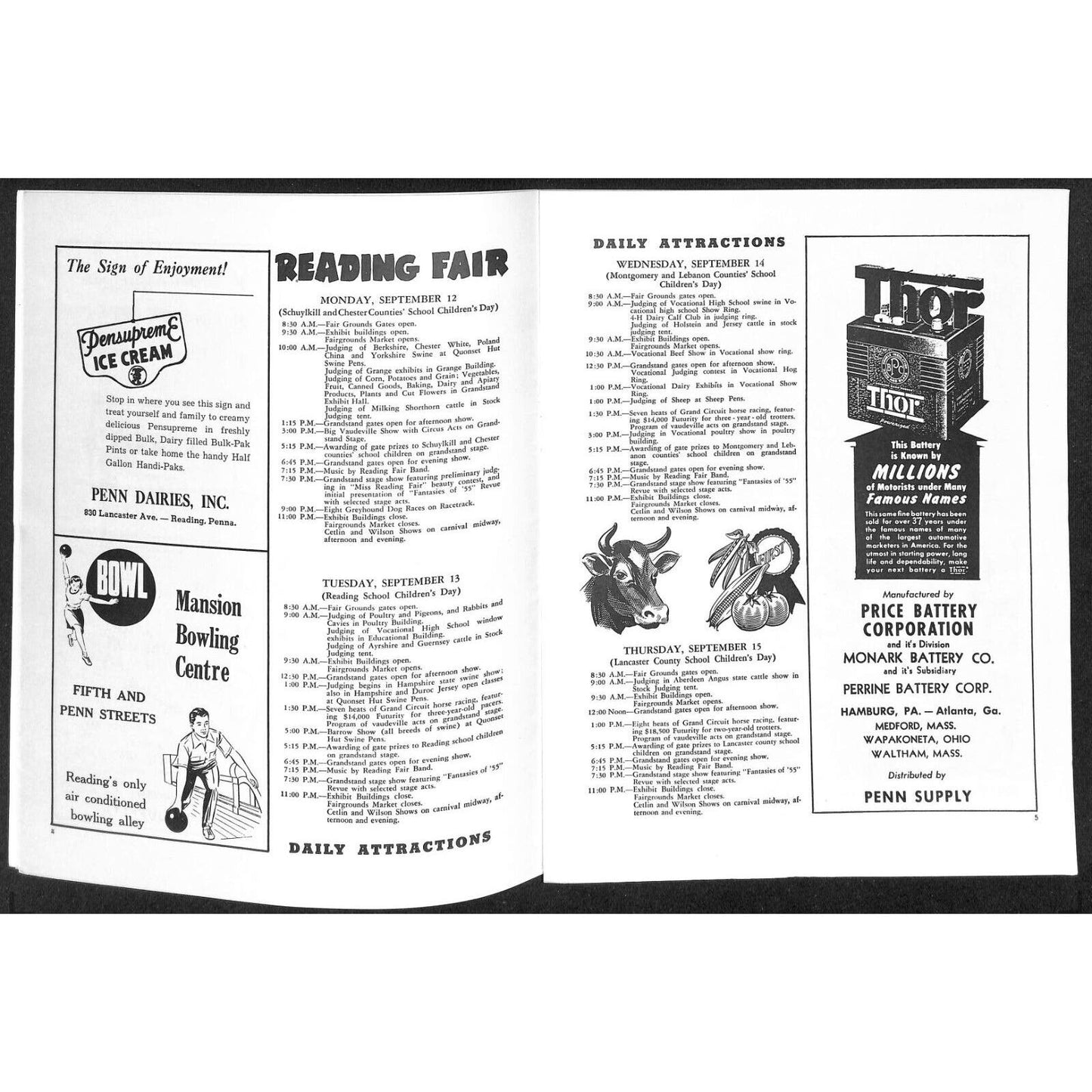 Reading Fair 1955 Program "Miss Reading Fair" Girls & Sunday Racing 16pp* VGC