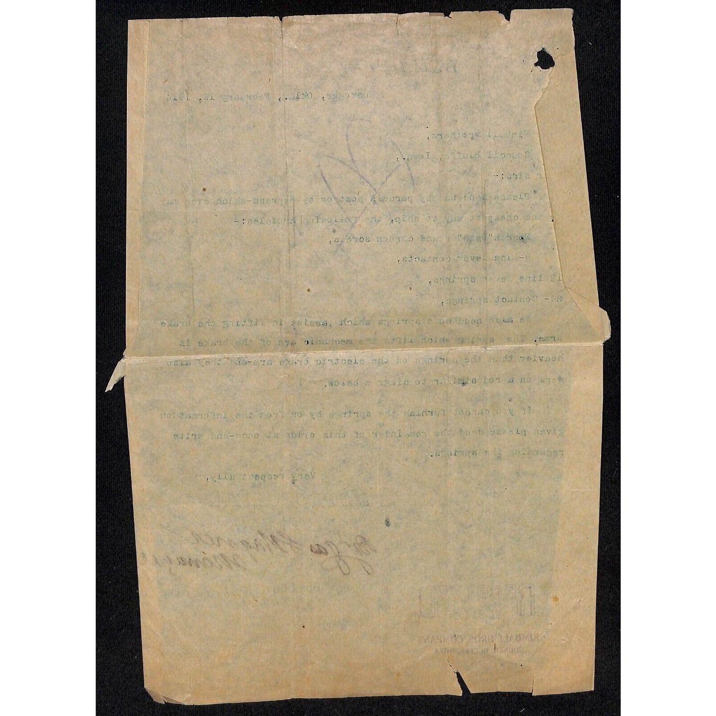 Metropolitan Building Muskogee, OK Kimball Bros. (Elevators) 1914 TLS Letterhead