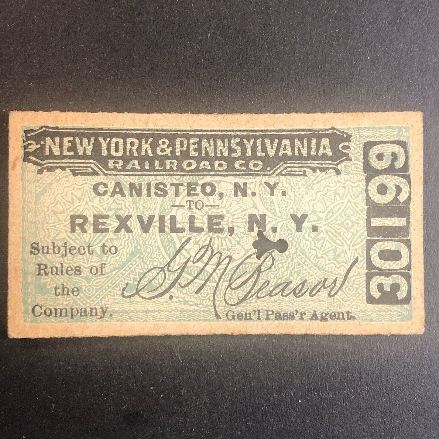 New York & Pennsylvania Railroad July 4 1917 Rexville, NY Ticket #30199
