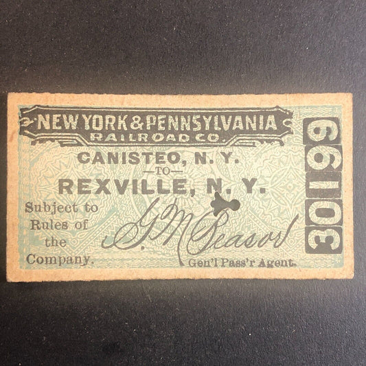 New York & Pennsylvania Railroad July 4 1917 Rexville, NY Ticket #30199