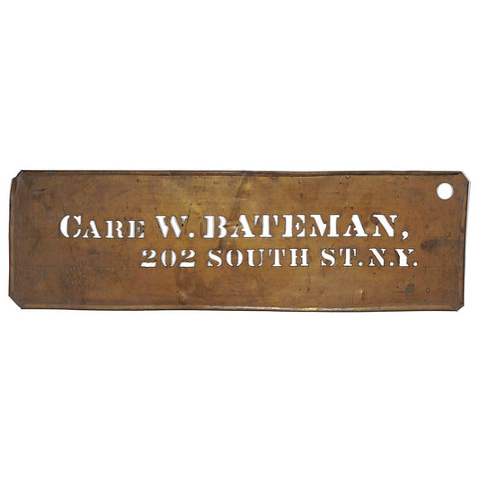 W. Bateman 202 South St, NY Brass Stencil Crate c1880's-1920 3 1/8" x 10"