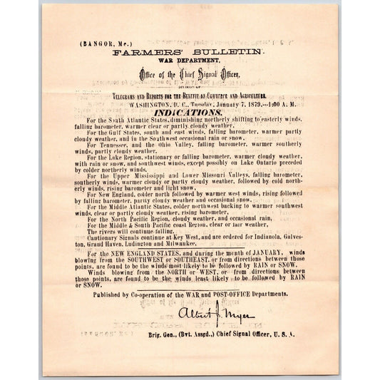 Bangor, ME Chief Signal Office, War Department Farmers' Bulletin - Jan. 7, 1879