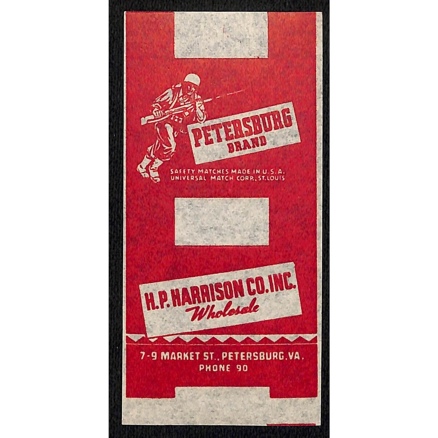 H.P. Harrison Co. Peterburg, VA WWII Matchbox Label Active Soldier Scarce