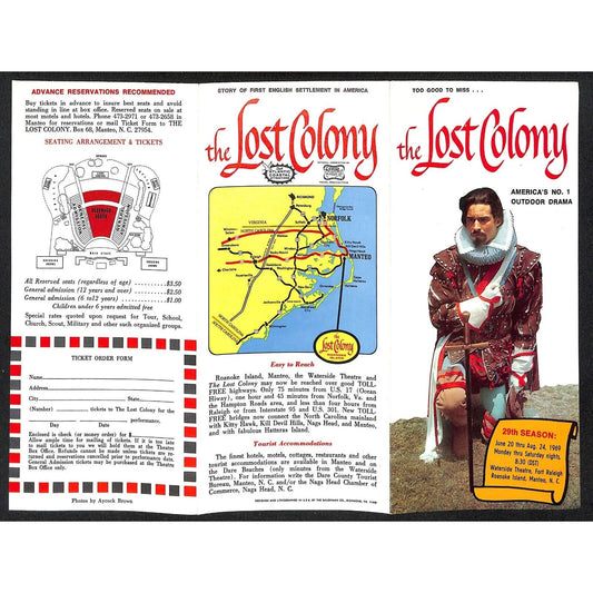 "Lost Colony" Roanoke Island, Manteo Waterside Theatre 1969 Travel Brochure