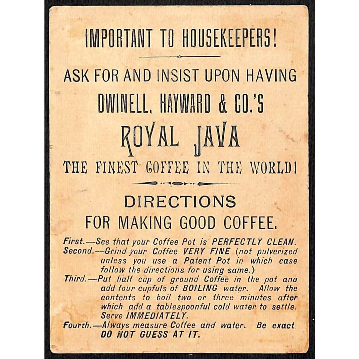Dwinell, Hayward & Co's Royal Java Coffee Victorian Trade Card Girls Teapot Cat