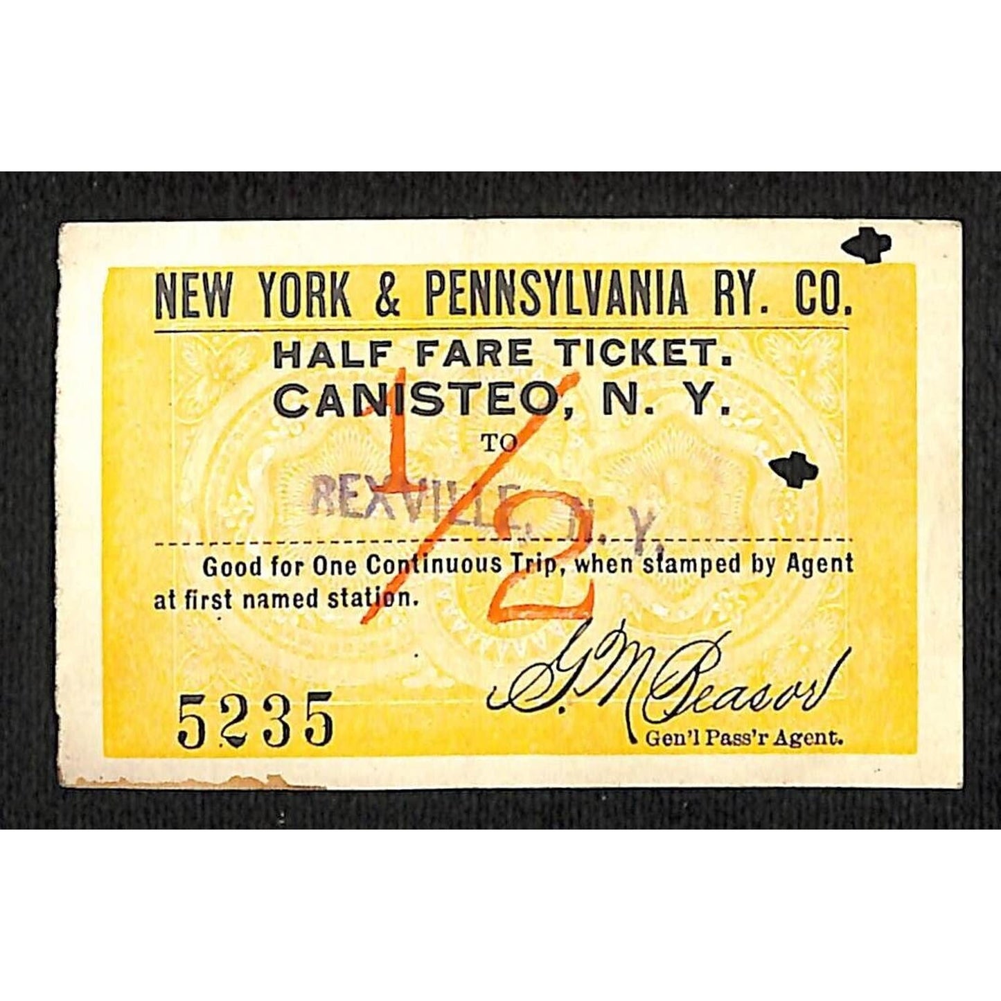 New York & Pennsylvania Railroad RY July 17 1917 Rexville Ticket #5235