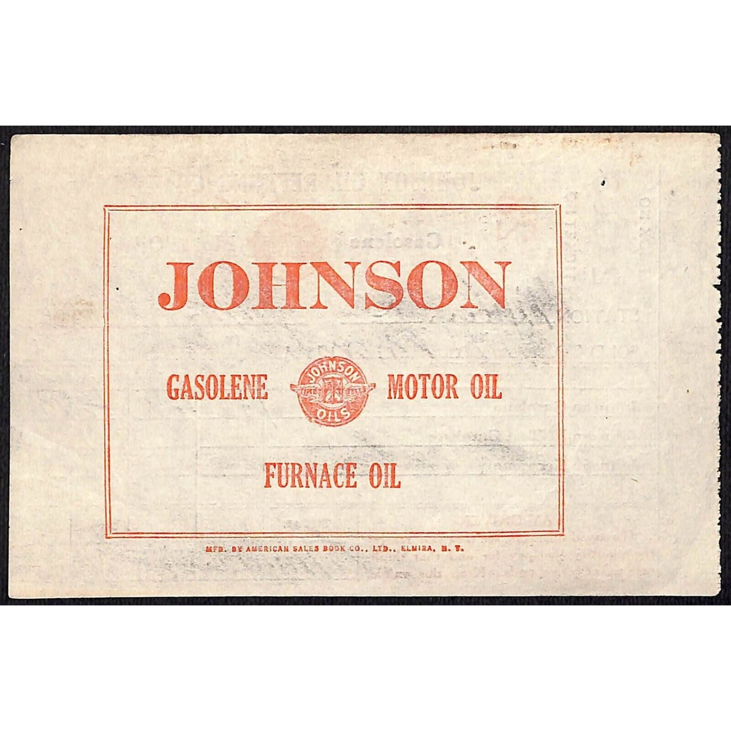 Johnson Oils Gasoline Kerosene 1926 W. H. Thompson Melvin IL #28 Station Receipt