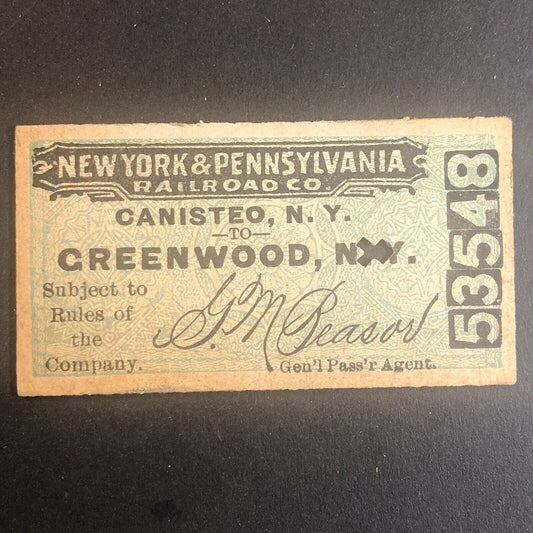 New York & Pennsylvania Railroad July 14 1917 Greenwood, NY Ticket #53548