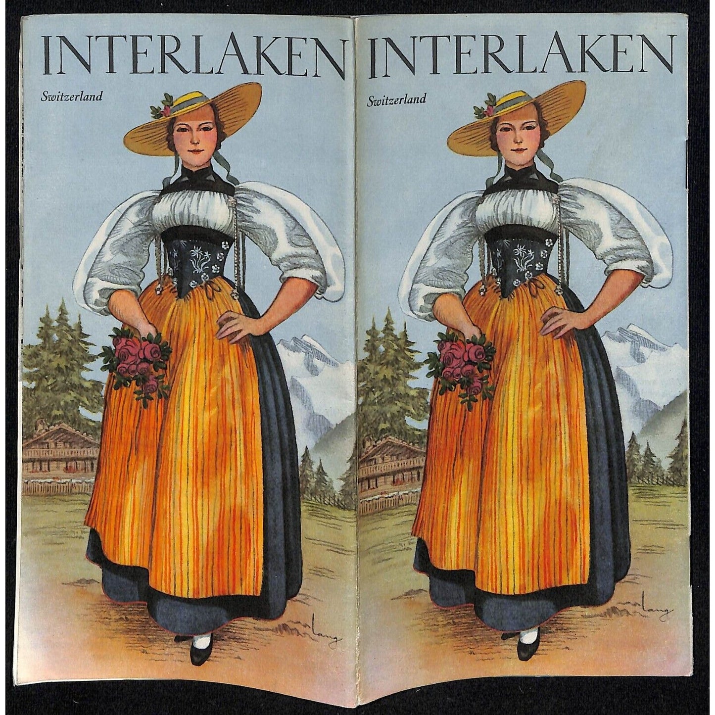 Interlaken Switzerland Tourist Guide Brochure w/ Fold-Out Map 1938 VGC