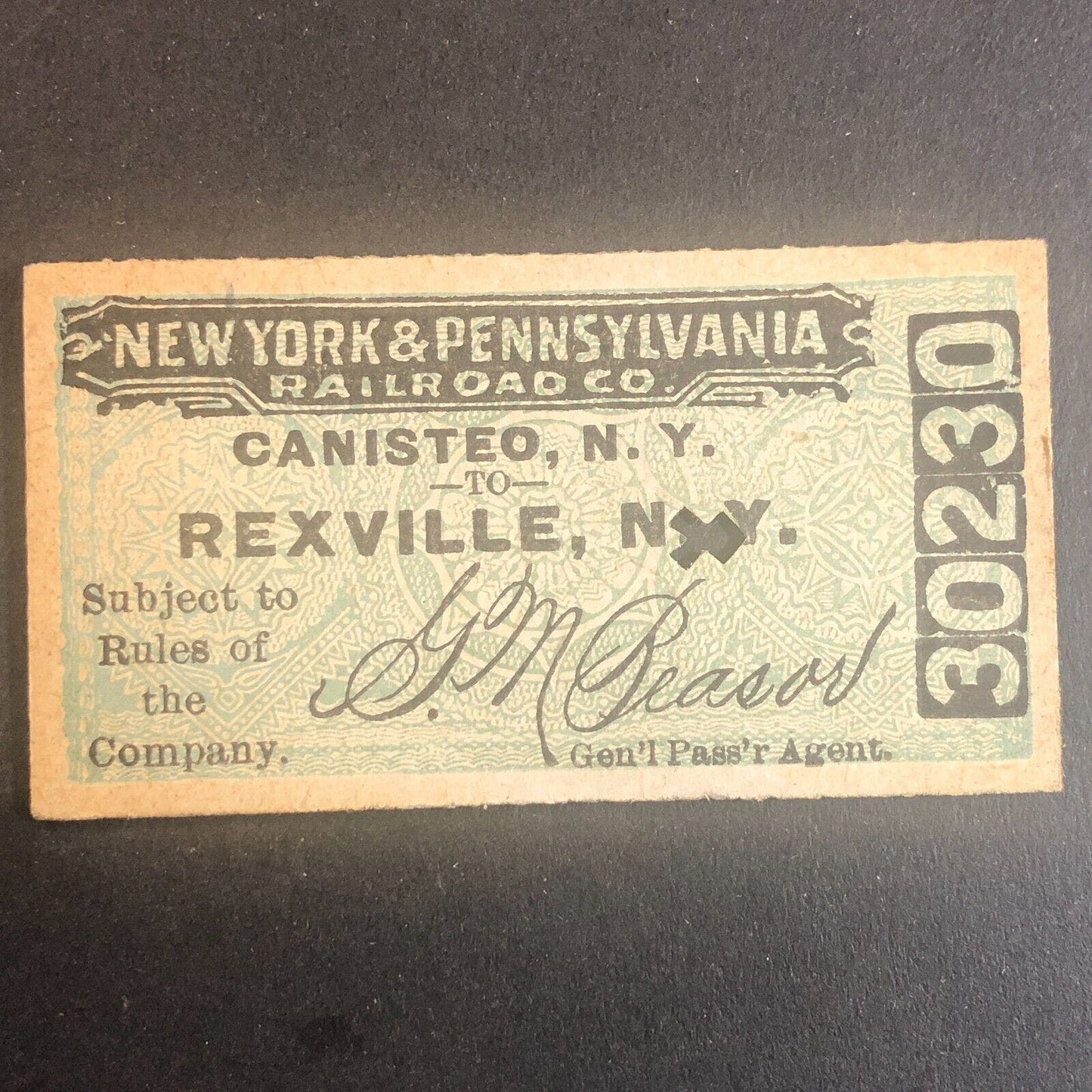 New York & Pennsylvania Railroad July 14 1917 Rexville, NY Ticket #30230