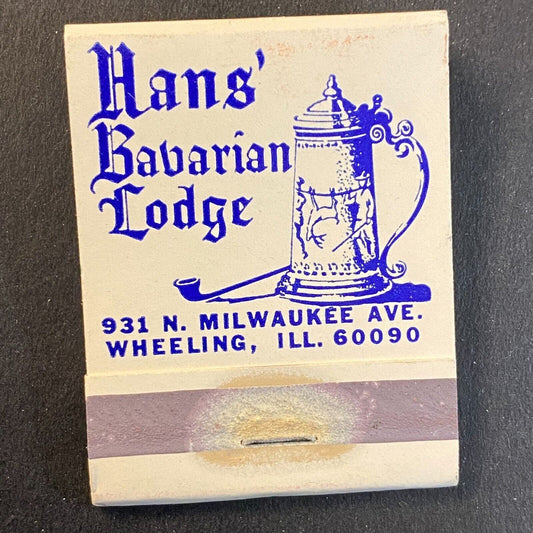 Hans' Bavarian Lodge Wheeling, IL c1965-73 Full Matchbook VGC Scarce