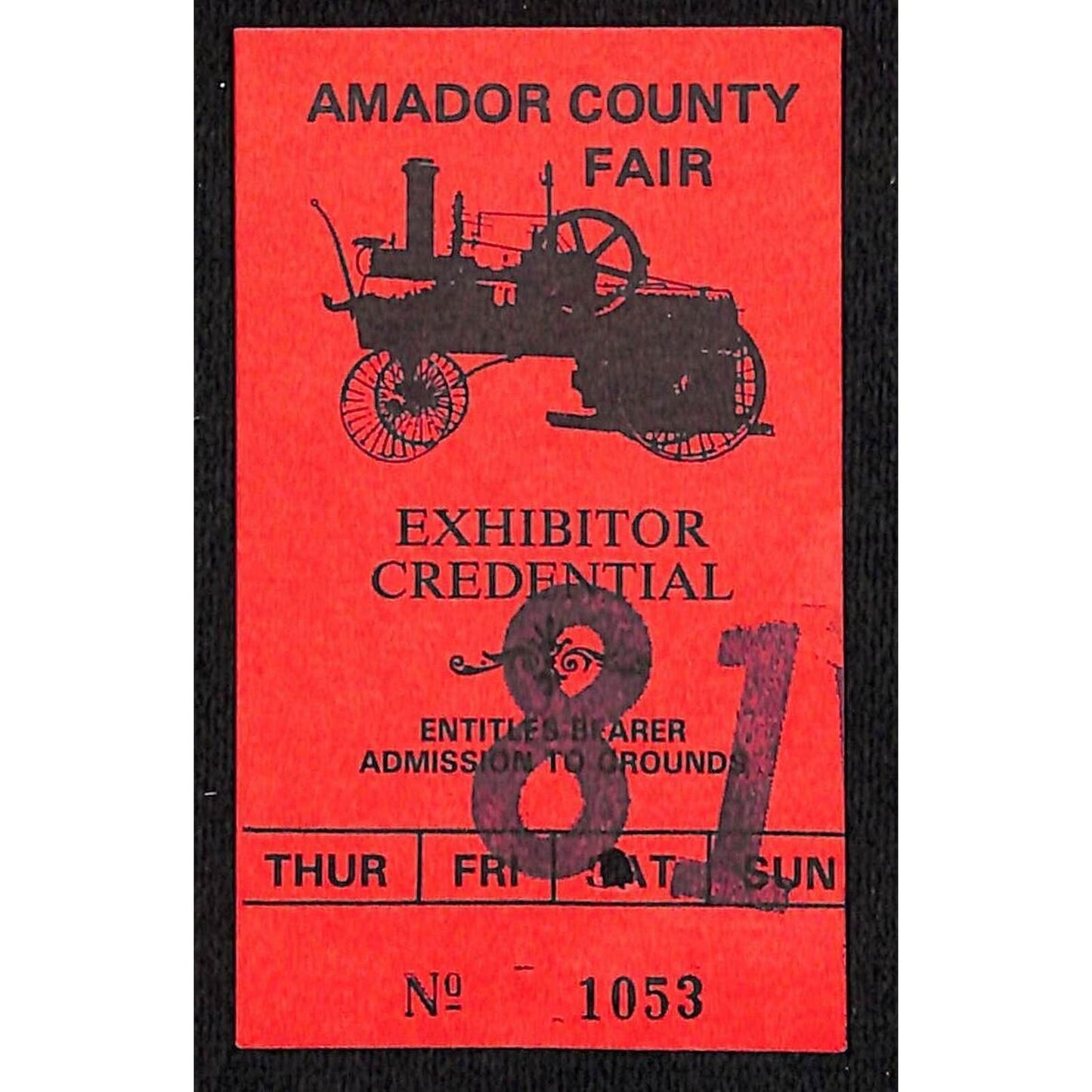 Amador County Fair Exhibitor Credential Grounds Admission Ticket Stub 1981 #1053