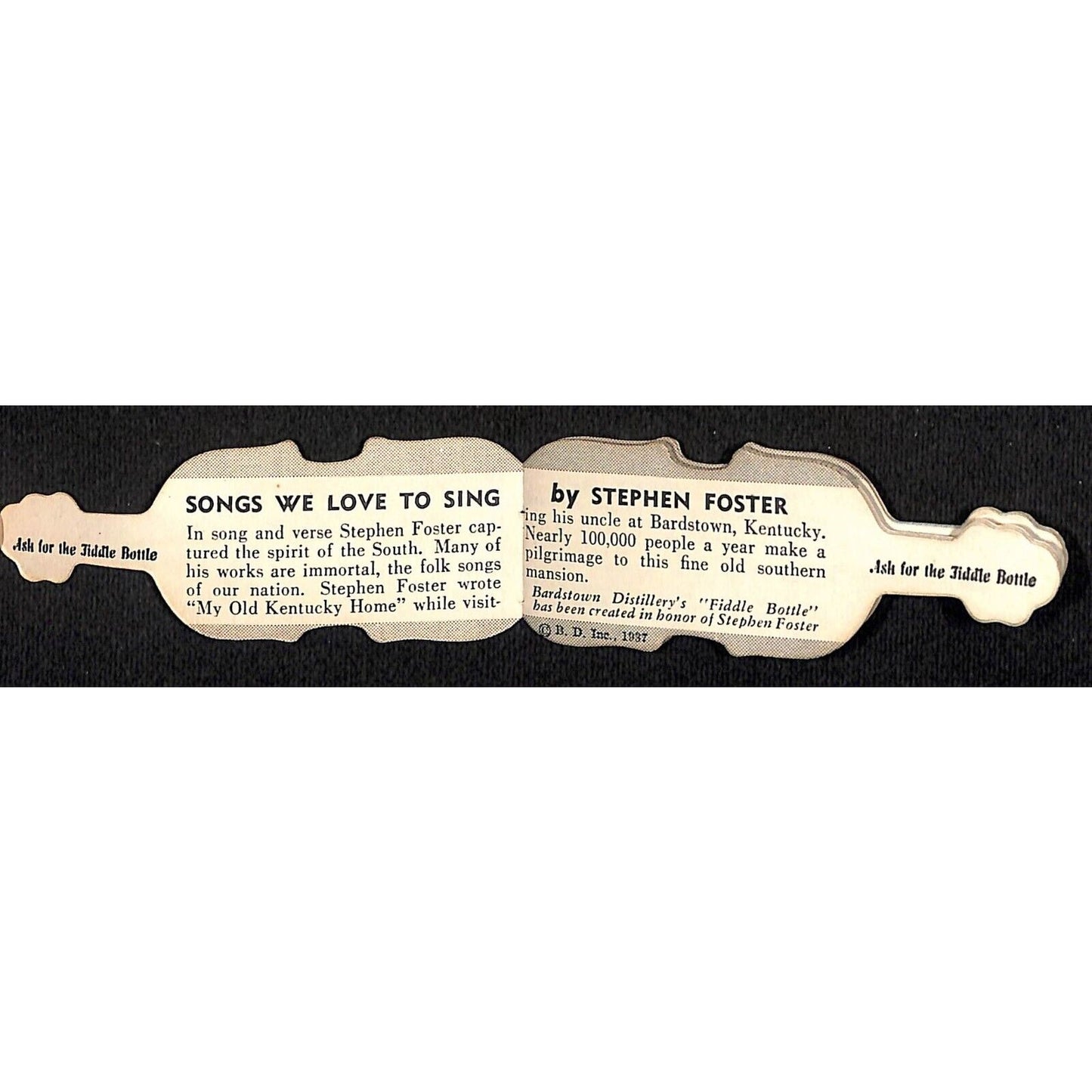 "Songs We Love to Sing" Stephen Foster Bardstown, KY 1937 Small Die Cut Booklet