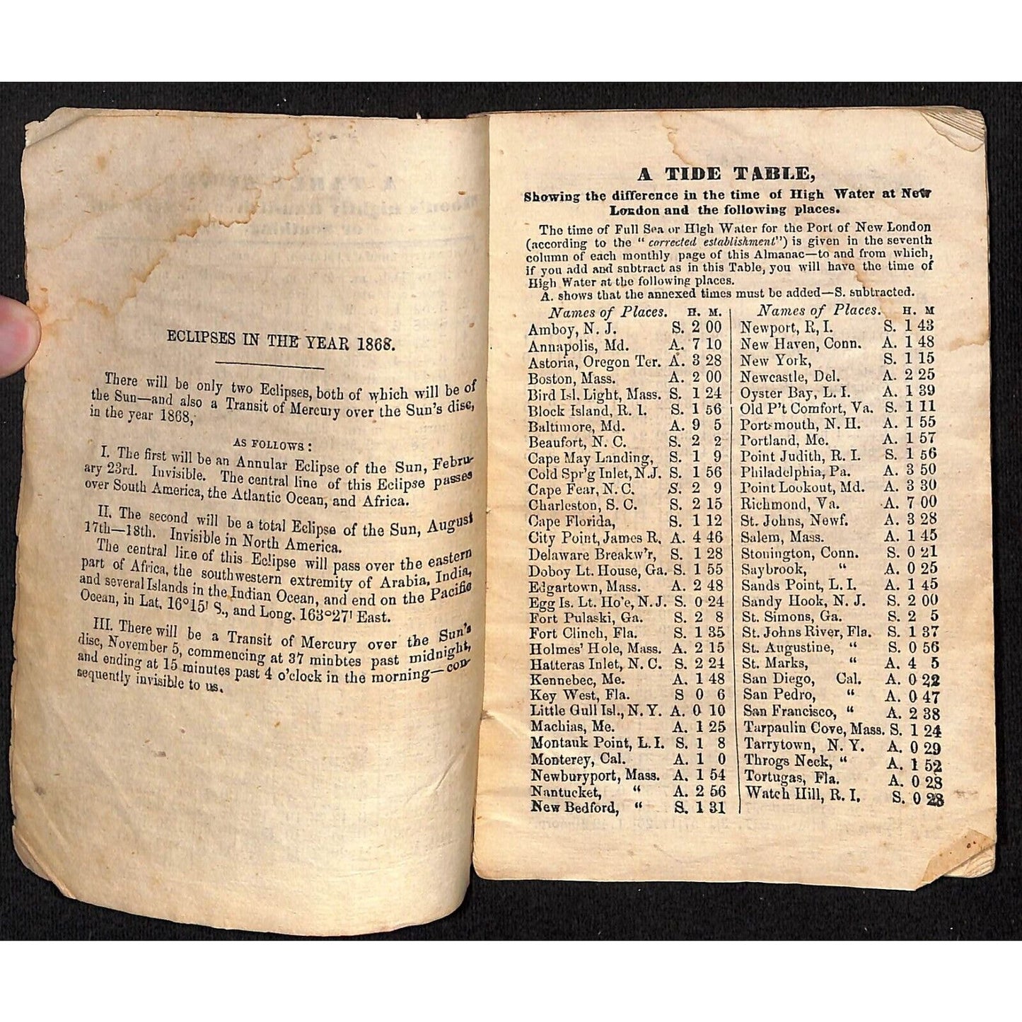 1868 New England Almanac and Farmer's Friend C. Prince, New London 29pp* Scarce