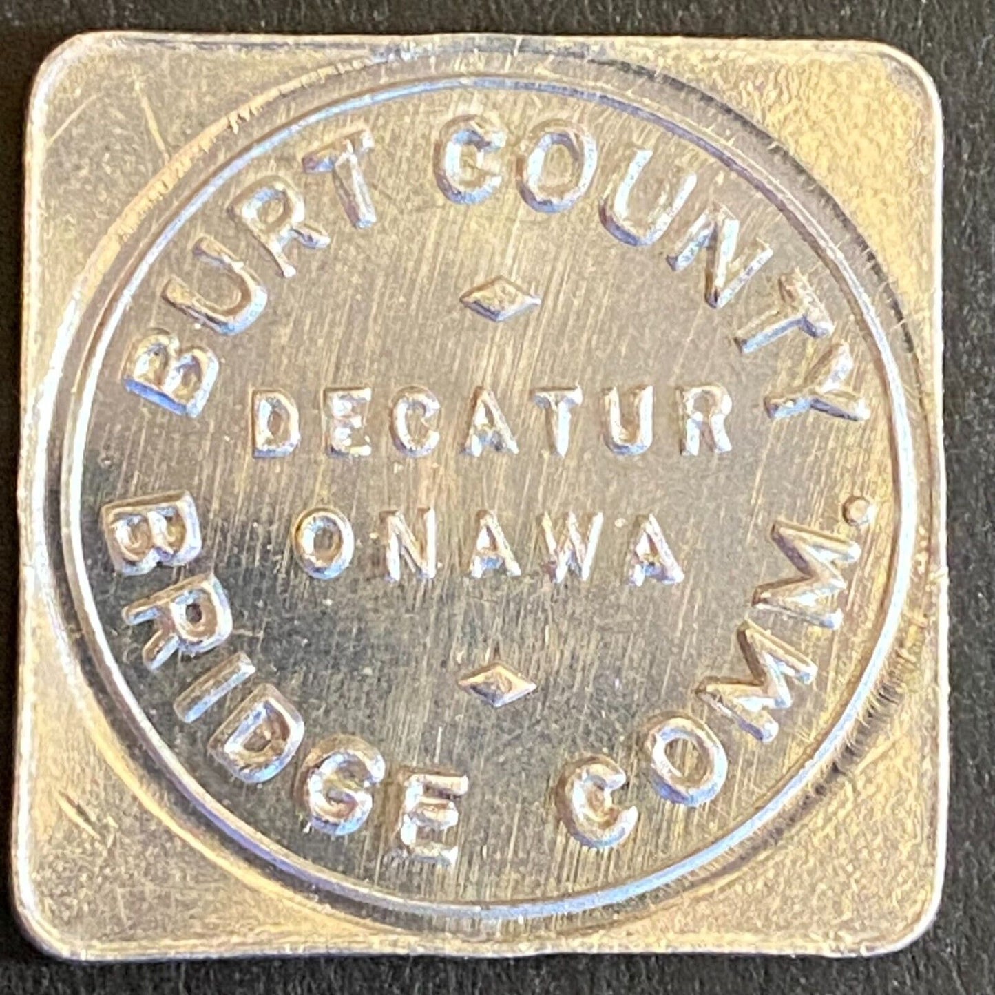 Burt County Decatur Onawa Bridge Comm G/F 10c in Toll Token Alum 24mm - UNC VGC